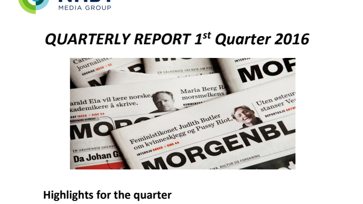 NHST Media Group - Quarterly Report 1st quarter 2016