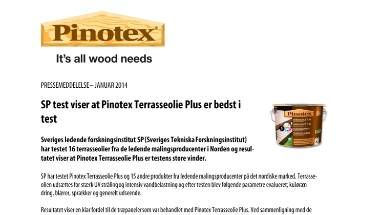 Pinotex Terrasseolie Plus er bedst i test