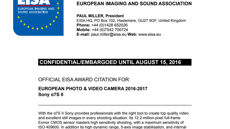 EISA Award Citation_Photo&Video Camera