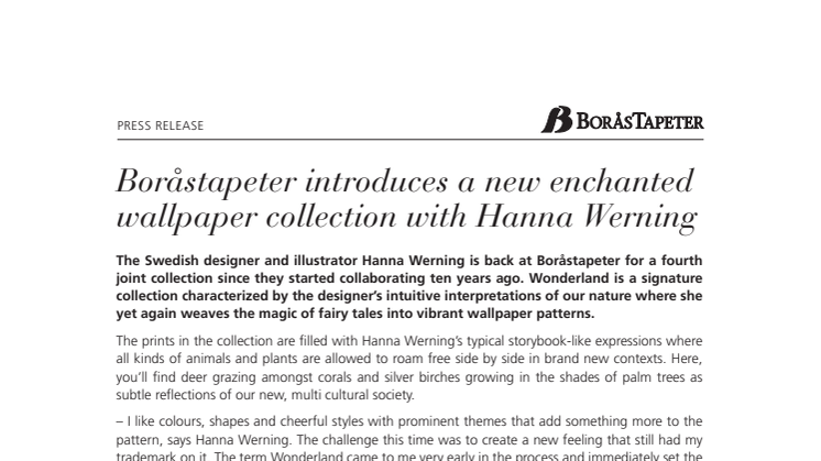 Boråstapeter introduces a new enchanted wallpaper collection with Hanna Werning
