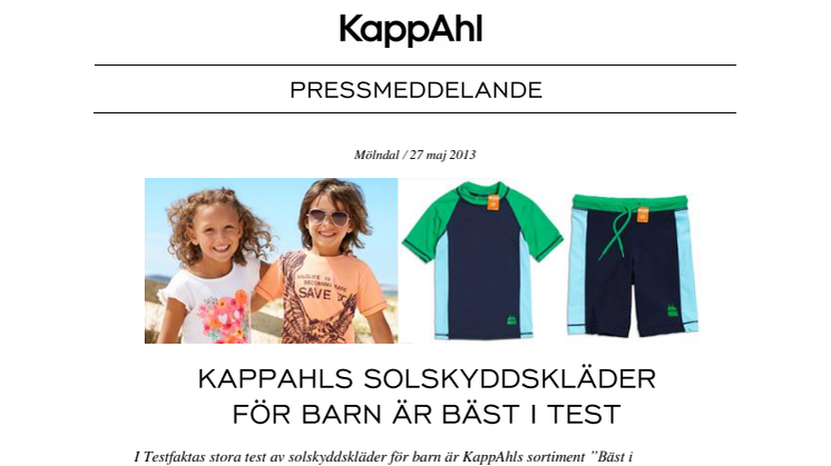 KappAhls solskyddskläder för barn är bäst i test