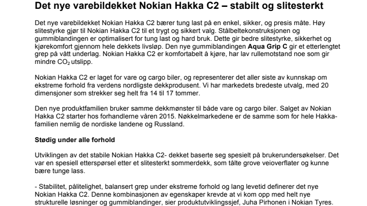 Det nye varebildekket Nokian Hakka C2 – stabilt og slitesterkt