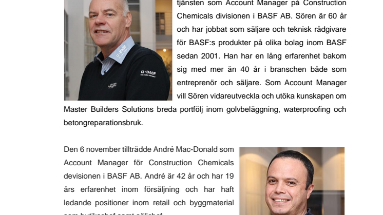 Snygga och säkra golv direkt från BASF i Sverige - Personalinformation