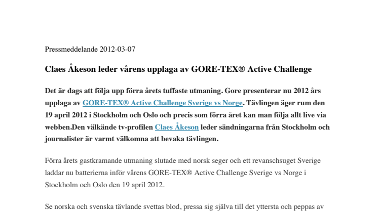Claes Åkeson leder vårens upplaga av GORE-TEX® Active Challenge 