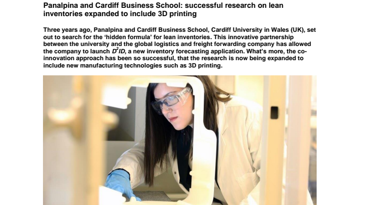Panalpina and Cardiff Business School: successful research on lean inventories expanded to include 3D printing