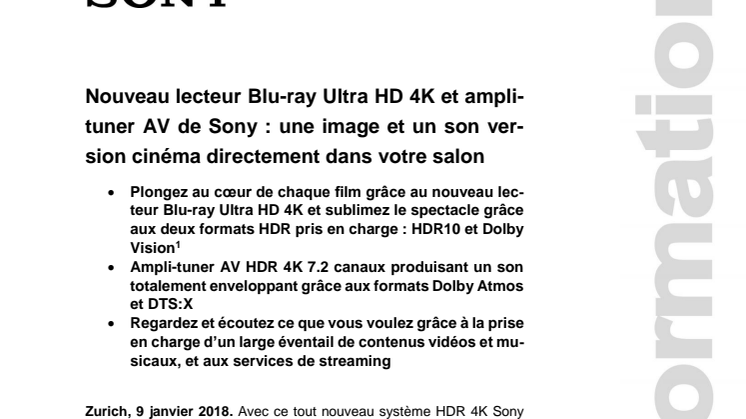Nouveau lecteur Blu-ray Ultra HD 4K et ampli-tuner AV de Sony : une image et un son version cinéma directement dans votre salon
