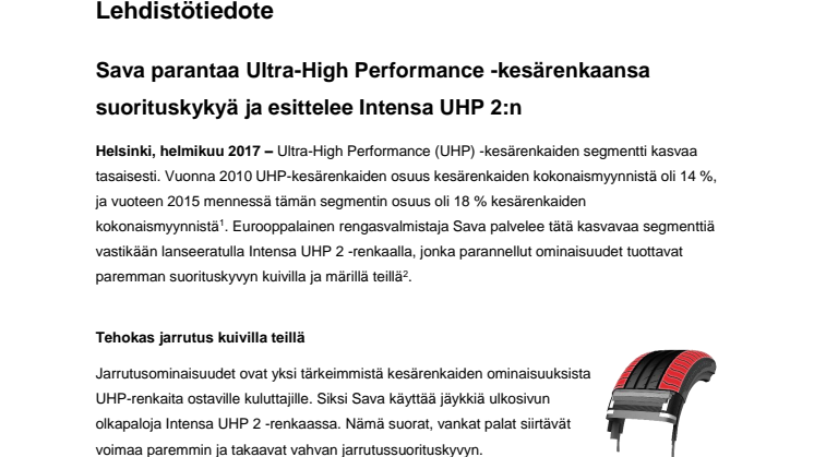 Sava parantaa Ultra-High Performance -kesärenkaansa suorituskykyä ja esittelee Intensa UHP 2:n