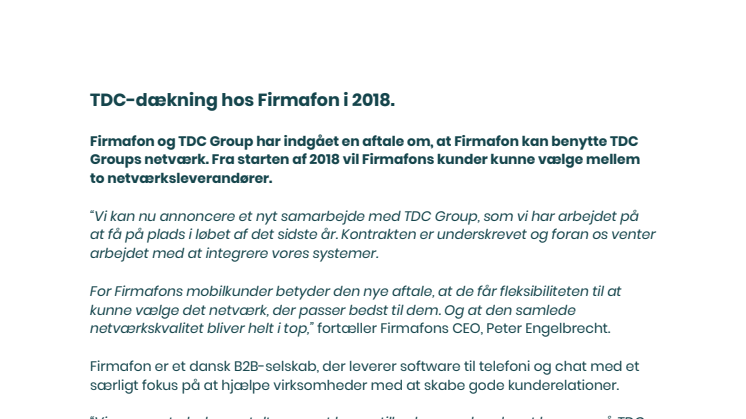 TDC-dækning hos Firmafon i 2018