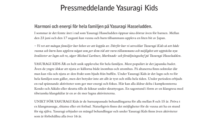 Spa för barn på Yasuragi Hasseludden.