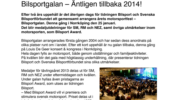 Bilsportgalan – Äntligen tillbaka 2014!