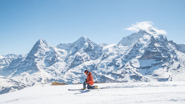 Telemarker am Schilthorn vor Eiger, Mönch und Jungfrau