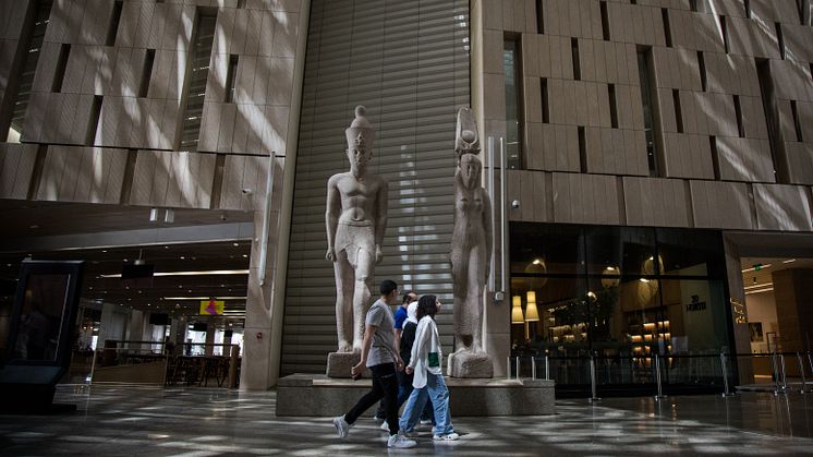 Goddio's find on display: Colossal statues from the sunken city of Thonis-Heracleion now in the Grand Egyptian Museum