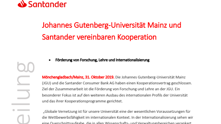 Johannes Gutenberg-Universität Mainz und Santander vereinbaren Kooperation 