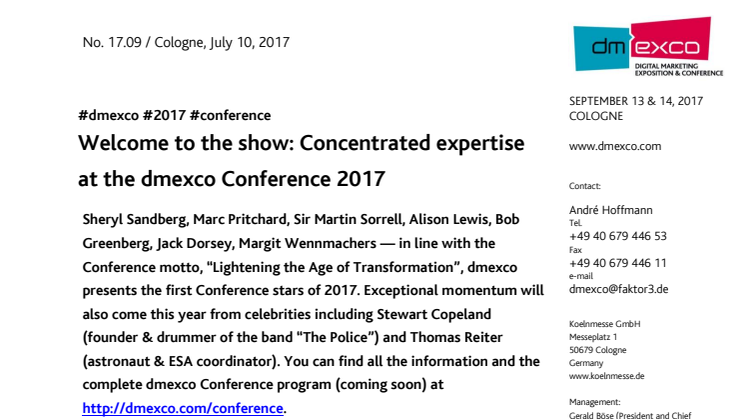 Welcome to the show: Concentrated expertise at the dmexco Conference 2017