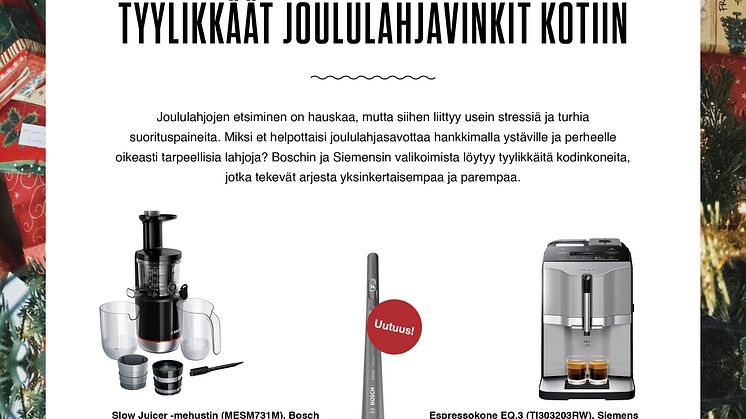 Tyylikkäät joululahjavinkit kotiin