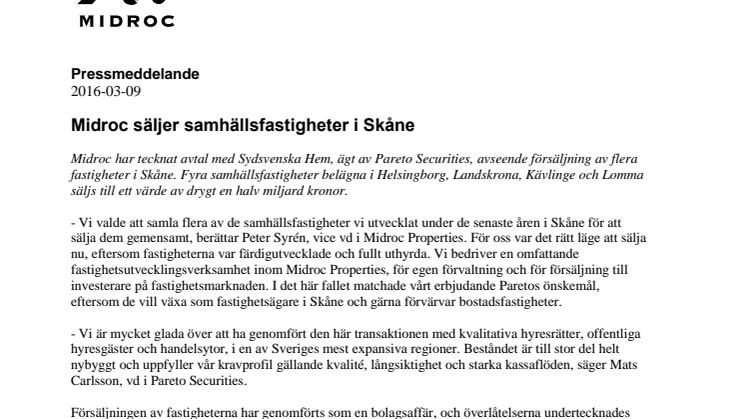 Midroc säljer samhällsfastigheter i Skåne