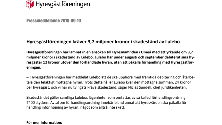 Hyresgästföreningen kräver 3,7 miljoner kronor i skadestånd av Lulebo