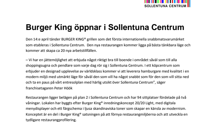 Burger King öppnar i Sollentuna Centrum