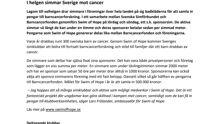 I helgen simmar Sverige mot cancer