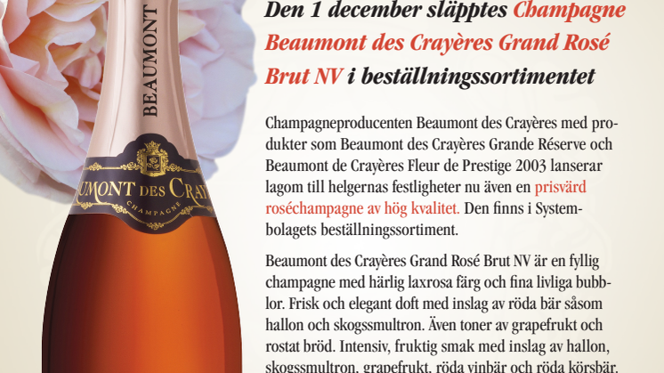 Nyhet! Champagne Beaumont des Crayères Grand Rosé Brut NV i beställningssortimentet!