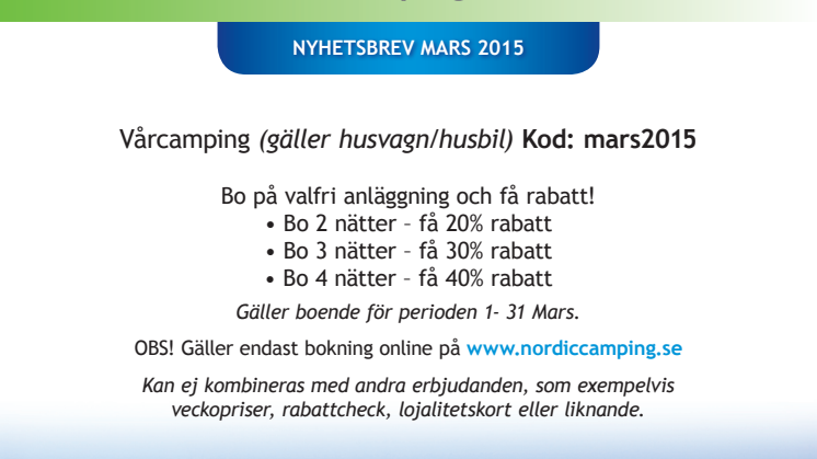 Nordic Camping & Resort Nyhetsbrev Mars 