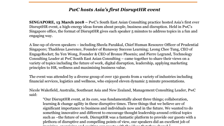 PwC hosts Asia’s first DisruptHR event