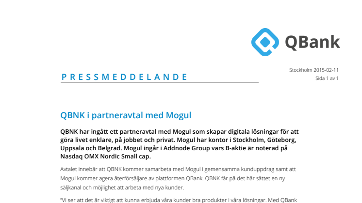 QBNK i partneravtal med Mogul
