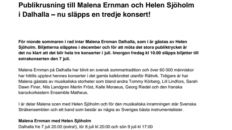 Publikrusning till Malena Ernman och Helen Sjöholm i Dalhalla – nu släpps en tredje konsert!