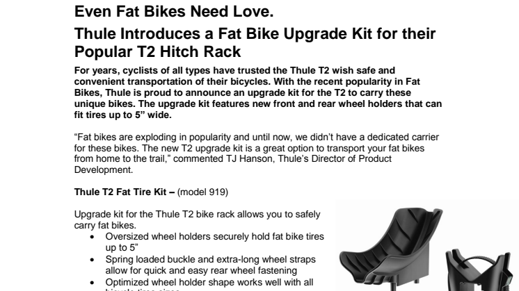 Thule Introduces a Fat Bike Upgrade Kit for their Popular Thule T2 Hitch Rack