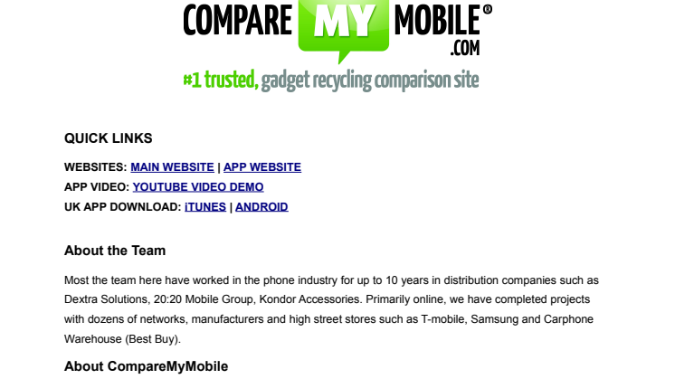 CompareMyMobile Useful Facts & PR Resource