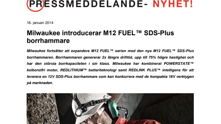 Milwaukee introducerar M12 FUEL™ SDS-Plus borrhammare