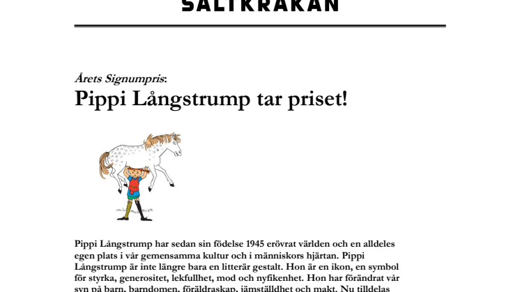 Årets Signumpris: Pippi Långstrump tar priset!