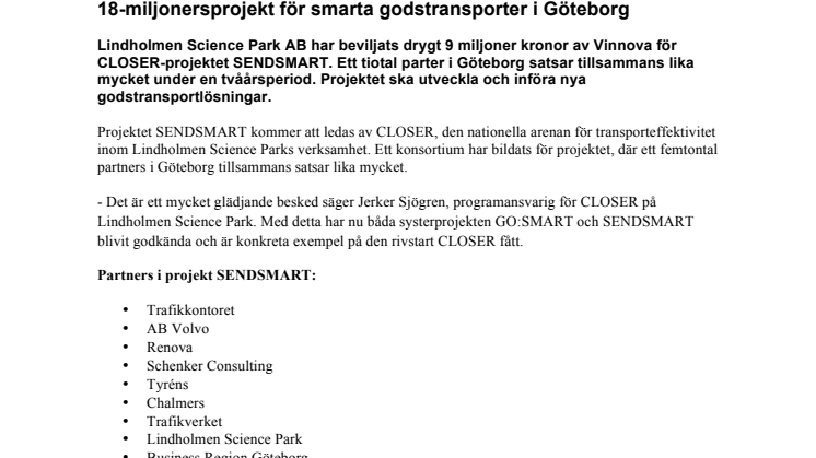 18-miljonersprojekt för smarta godstransporter i Göteborg