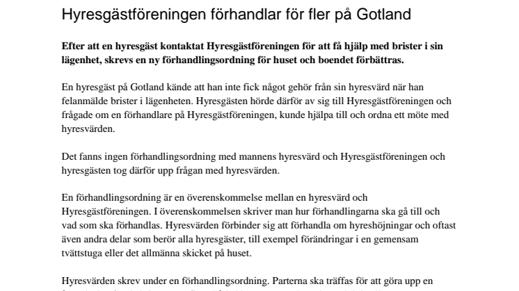 Hyresgästföreningen förhandlar för fler på Gotland