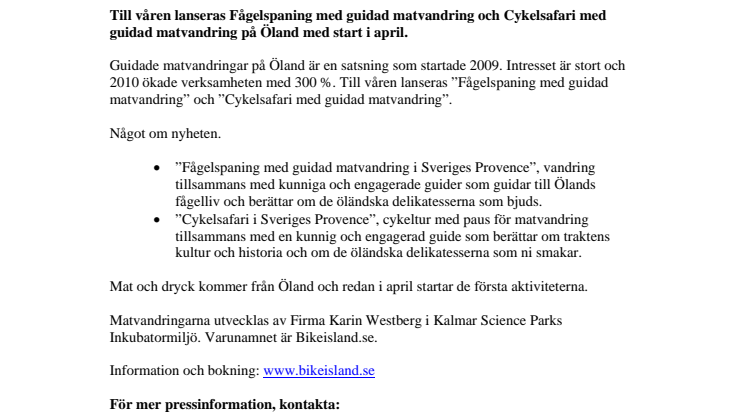 Guidade matvandringar, Fågelspaning och Cykelsafari på Öland.