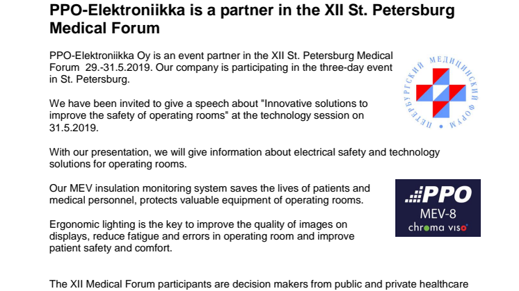 PPO-Elektroniikka is a partner in the XII St. Petersburg Medical Forum