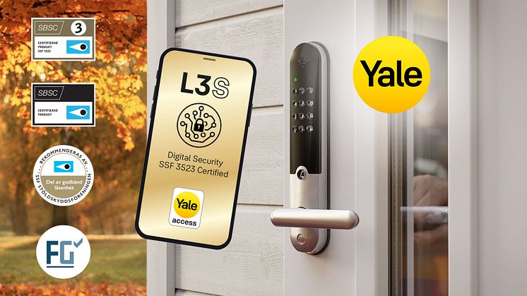 Yale Doorman L3S er klassifisert i henhold til FG og SSF digital sikkerhet - SSF 3523.