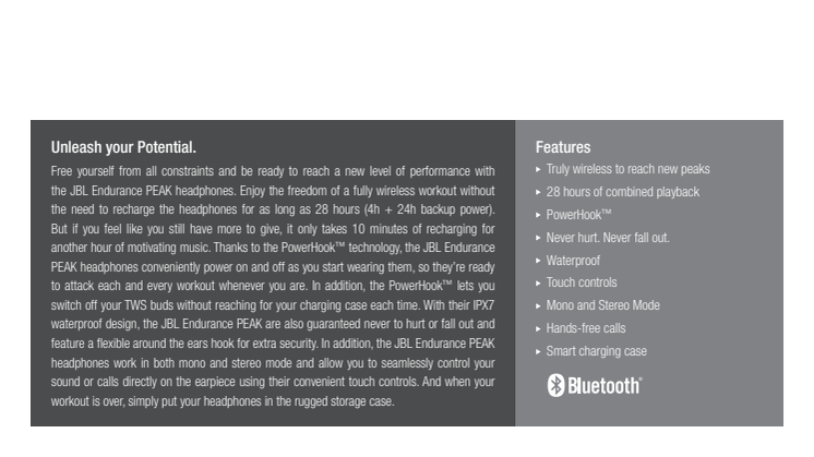 JBL Endurance PEAK_Spec sheet