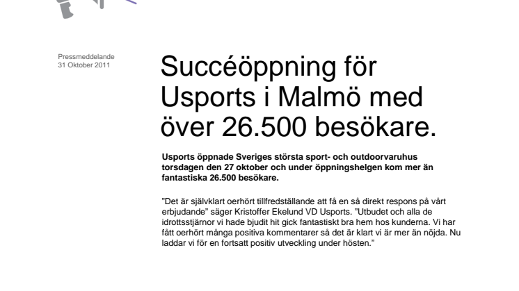 Succéöppning för Usports i Malmö med över 26.500 besökare.