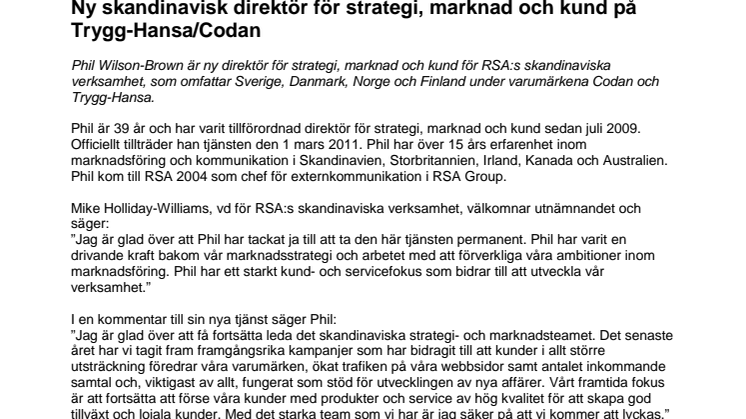 Ny skandinavisk direktör för strategi, marknad och kund på Trygg-Hansa/Codan
