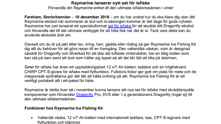 Raymarine lanserar nytt set för isfiske