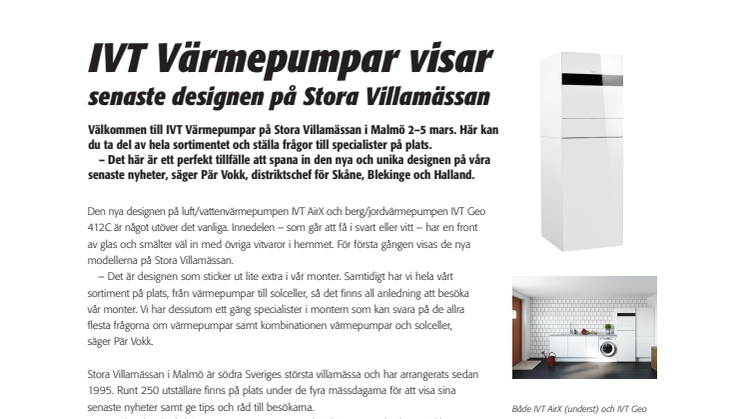 IVT Värmepumpar visar senaste designen på Stora Villamässan