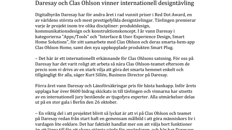 Daresay och Clas Ohlson vinner internationell designtävling 