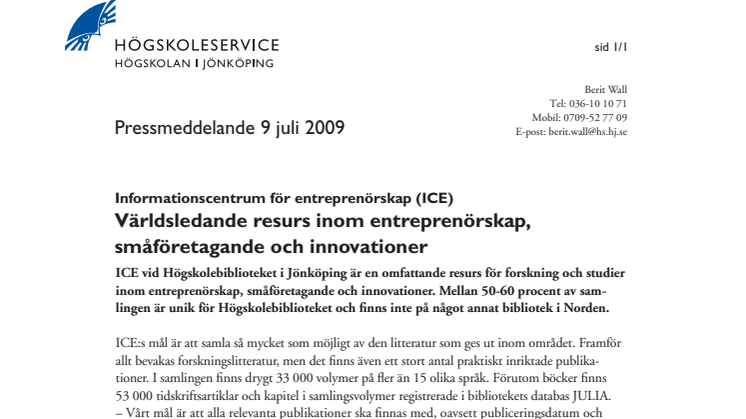 Informationscentrum för entreprenörskap (ICE) - Världsledande resurs inom entreprenörskap, småföretagande och innovationer
