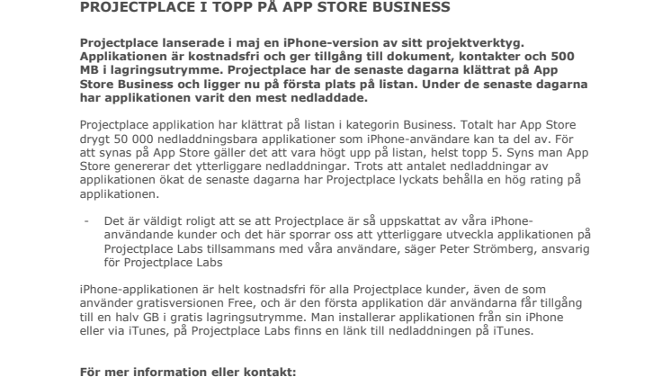 Projectplace iPhone-applikation mest nedladdad i App Store 