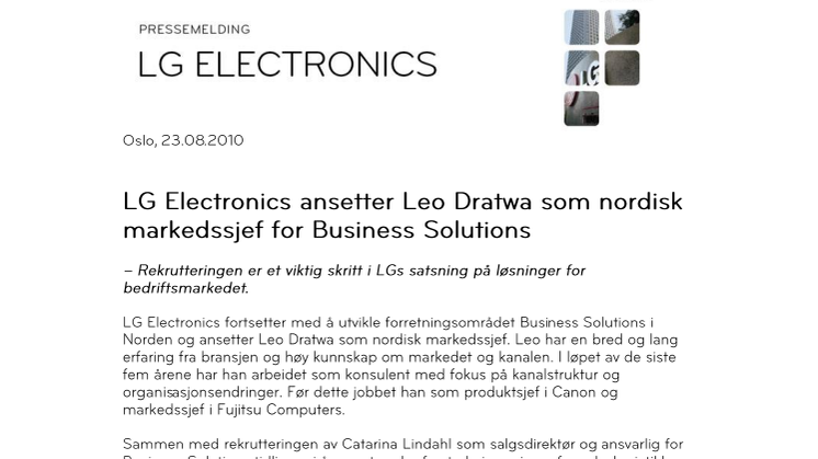 LG Electronics ansetter Leo Dratwa som nordisk markedssjef for Business Solutions