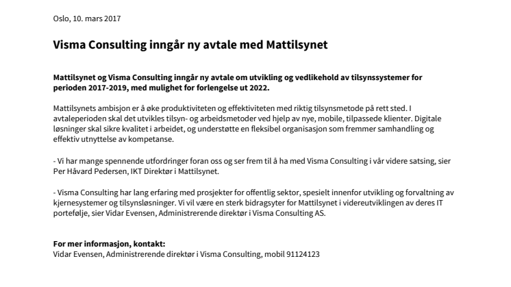  Visma Consulting inngår ny avtale med Mattilsynet