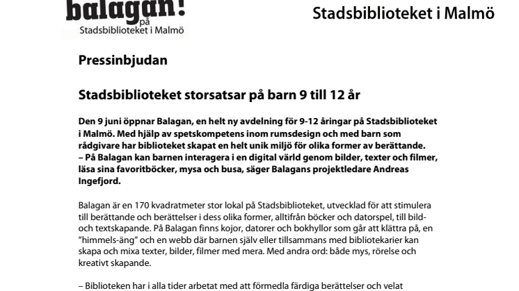 Pressinbjudan: Stadsbiblioteket i Malmö presenterar en unik satsning på barn 9 till 12 år