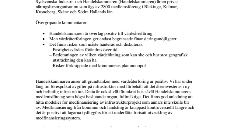 Remiss N2015/4841/TIF Delrapport från Sverigeförhandlingen- Ett författningsförslag om värdeåterföring