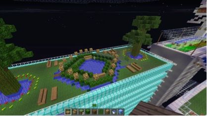 Detalj ur Mina kvarter-staden skapad i Minecraft av Viktor Rydbergs Samskola